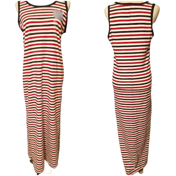Tommy Hilfiger red white black striped sleeveless maxi dress size small #72414 - Picture 1 of 11